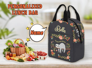 Custom Name Lunch Bags for Kids or Adults, Personalized Sloth Lunch Bag with Pockets, Back to School Gift for Children