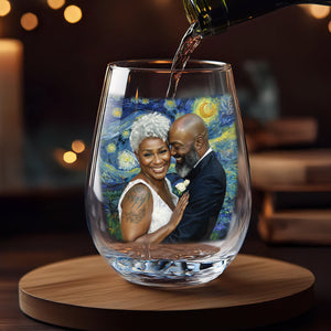 I'd Love You Longer Custom Photo - Personalized Wine Glass - Anniversary Gift, Valentine's Day Gift For Couple
