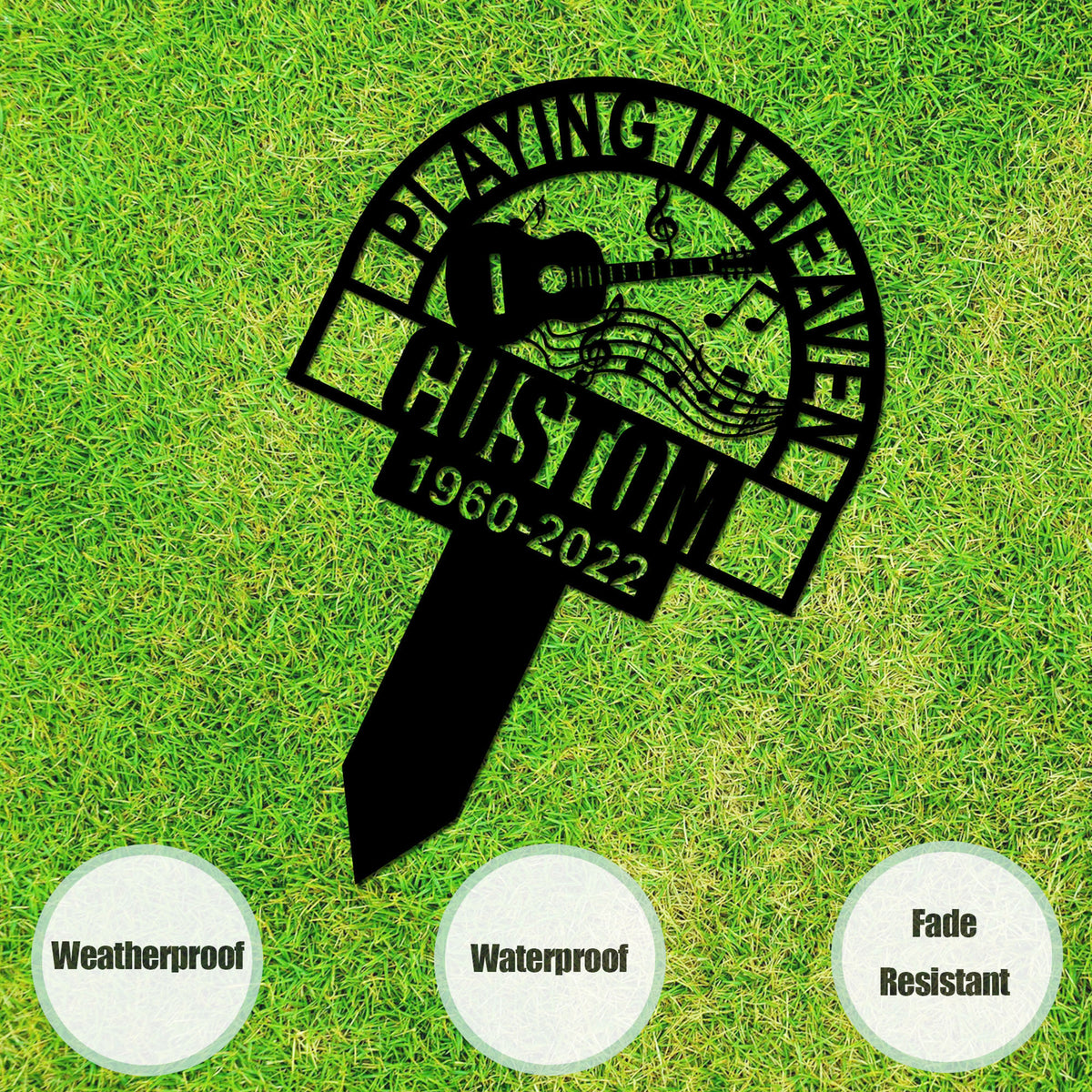 Guitarist Heaven Memorial Metal Stake, Custom Guitar Playing Memorial Sign, Musician Grave Marker, Sympathy Sign, Remembrance Stake