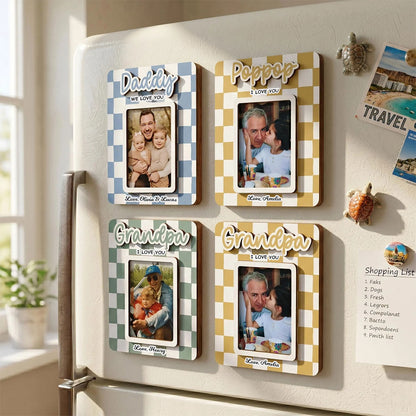 Checkered Photo Fridge Magnet - Personalized Gift for Dad Grandpa