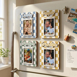 Checkered Photo Fridge Magnet - Personalized Gift for Dad Grandpa
