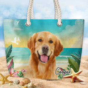 Tropical Summer Gift Custom Dog Photo - Personalized Beach Bag - Summer Gift For Dog Owners