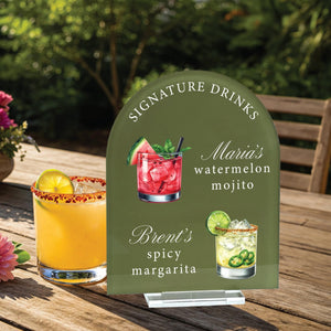 Personalized Signature Drinks Sign, Acrylic Wedding Bar Decor, Wedding Cocktail Bar Sign
