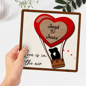Love Is In The Air - Personalized Wooden Plaque - Valentine's Day Gift For Couple