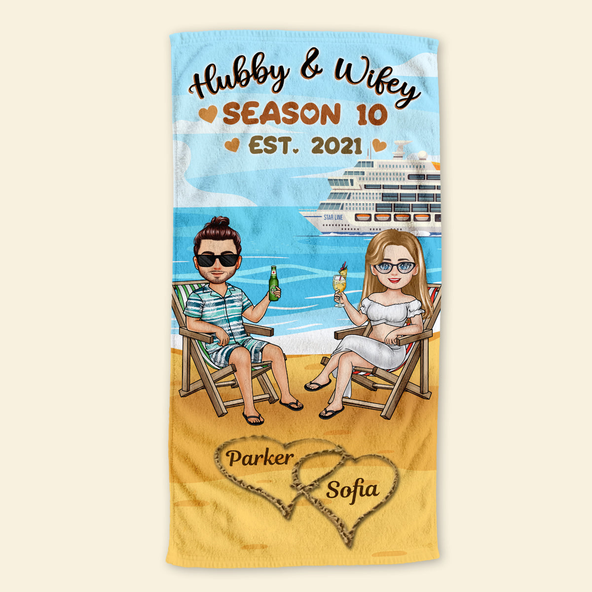 Hubby & Wifey - Personalized Beach Towel - Gift For Couple, Beach, Summer Vacation