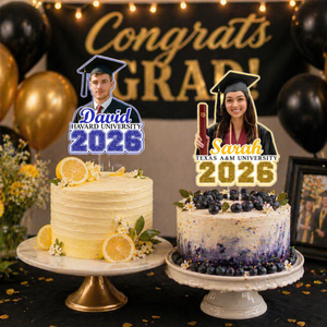 Custom Photo Graduation Cake Topper, Personalized Grad Cake Topper Class of 2026, Name & School, Congrats Graduate Party Decoration