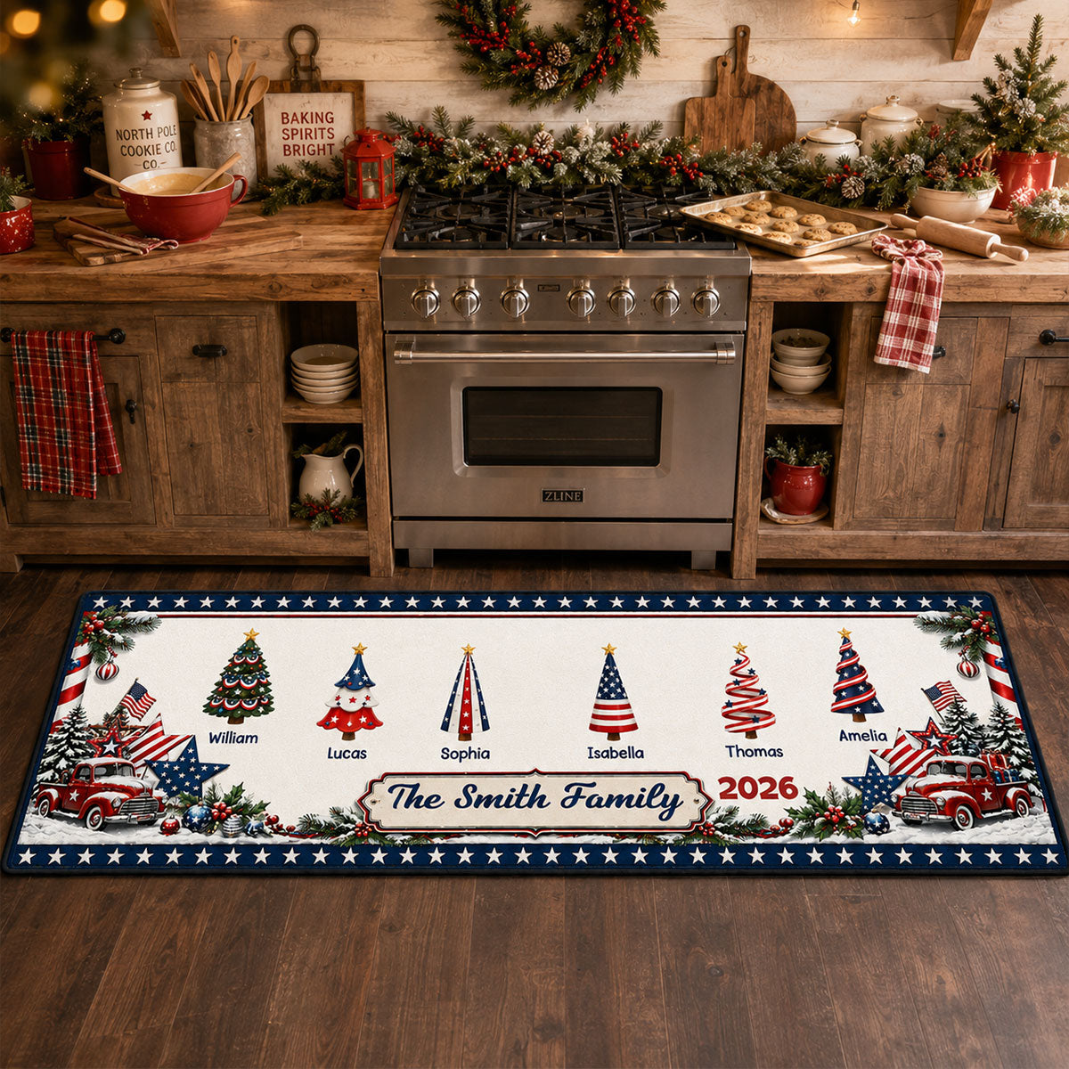 America Decorations Christmas Together Runner Rug, Personalized Holiday Kitchen Mat, Home Xmas Gift