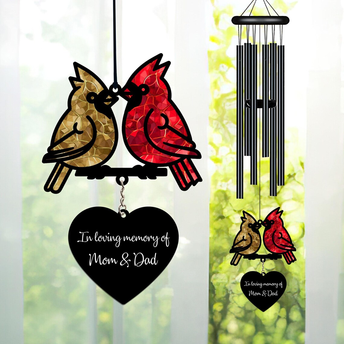 Personalized Memorial Wind Chime, Cardinals Memorial Wind Chime, Loss of Parents Sympathy Gift In Loving Memory, Family Gift, Love Family