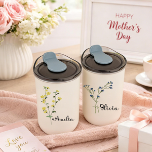 Birthday Flower Tumbler, Wildflower 10oz Personalized Coffee Cup, Custom Name Gift for Her