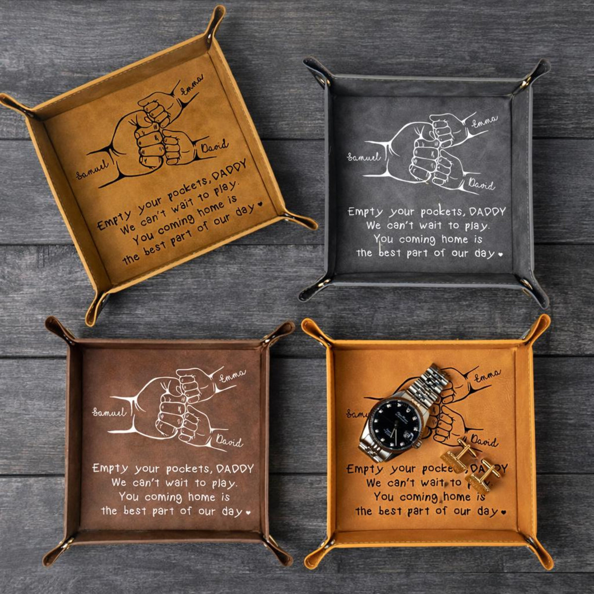 Empty Your Pocket Dad Personalized Valet Tray, Fathers Day Gift for Him, Husband Catchall, Papa Leather Organizer, Daddy Table Key Tray Gift