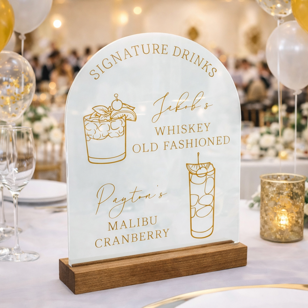 Arch Shaped Personalized Signature Drinks Wedding Bar Sign, Custom Acrylic Plaque, Wedding Decor, Gift For Couple