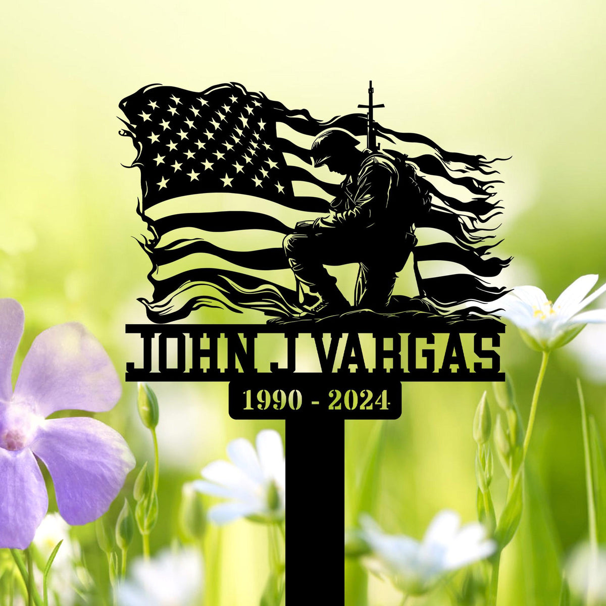 Personalized Soldier Kneeling Memorial Stake, Soldier Loss, Veteran Memorial Stake, Sympathy Gift, Military Funeral Sign, Grave Marker