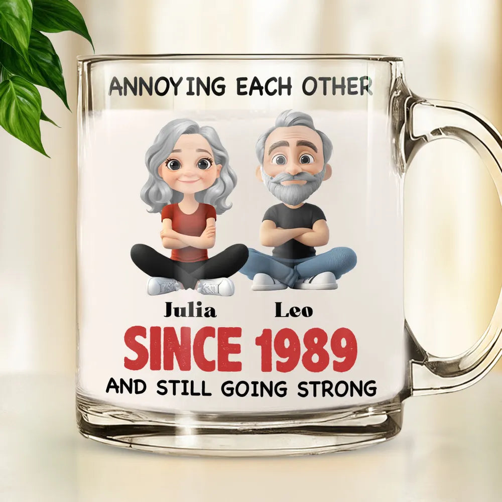 Annoying Each Other And Still Going Strong Doll Couple - Personalized Glass Mug - Gift For Couple, Anniversary Gift