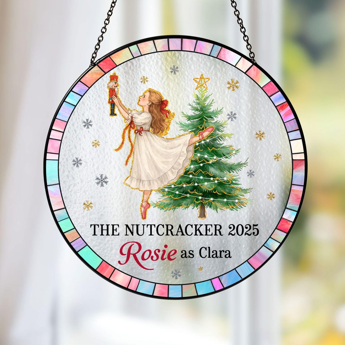 Personalized Nutcracker Stained Glass Suncatcher Ornament, Nutcracker Ballerina Ballet Dancer Gift, Nutcracker Daughter Christmas Gift