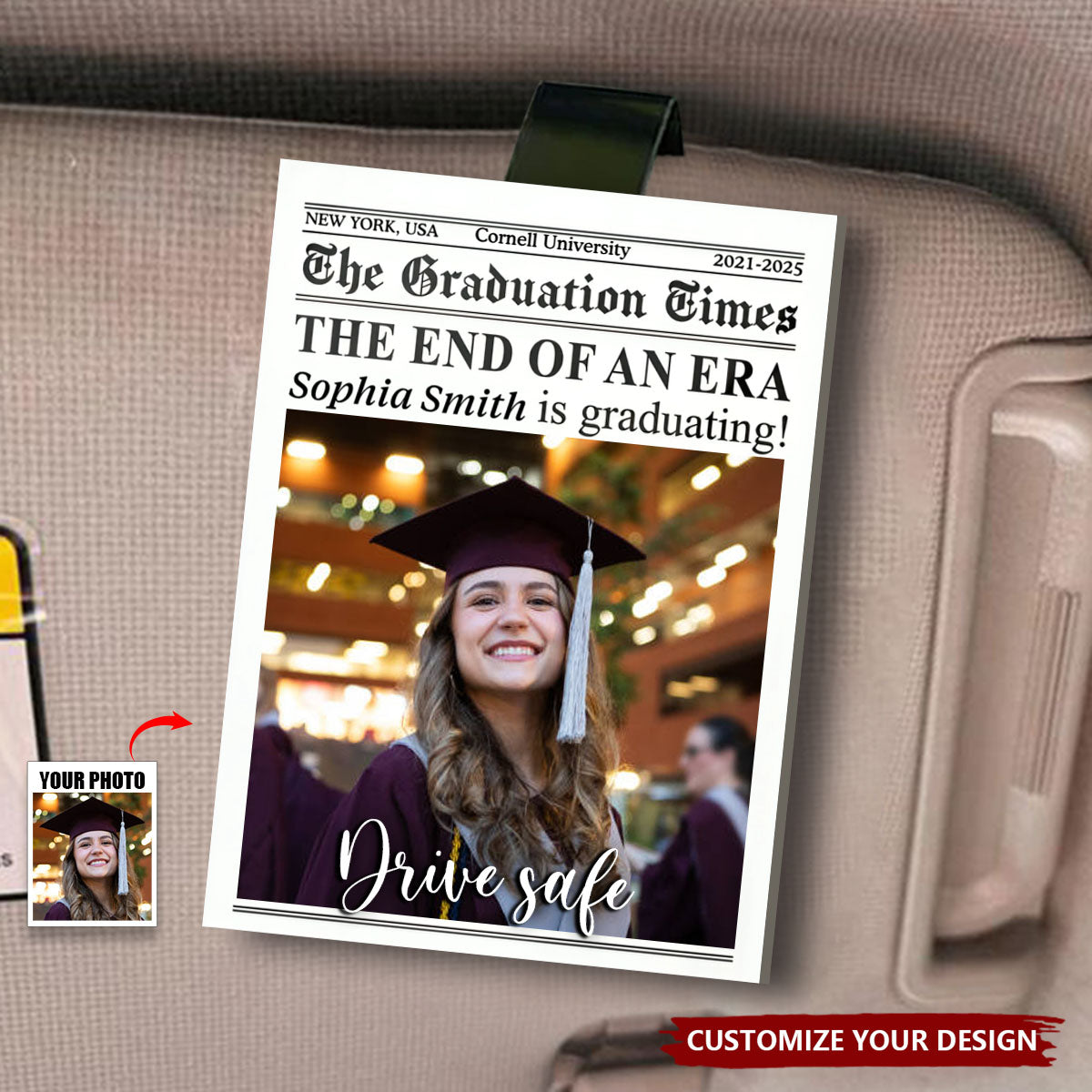 Graduation Gift Drive Safe The End Of An Era - Personalized Car Visor Clip - Graduation Gift
