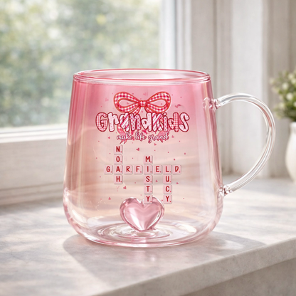 Grandkids Make Life Grand Crossword Puzzle Art - Personalized Gradient Glass Mug - Mother's Day Gift for Mom, Grandma