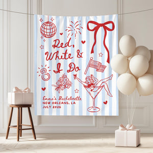 Red White and I Do Bachelorette Banner, 4th of July Cocktail Party Decor, BBQ Bachelorette Backdrop, Bach Photo Booth, Martini Bridal Shower