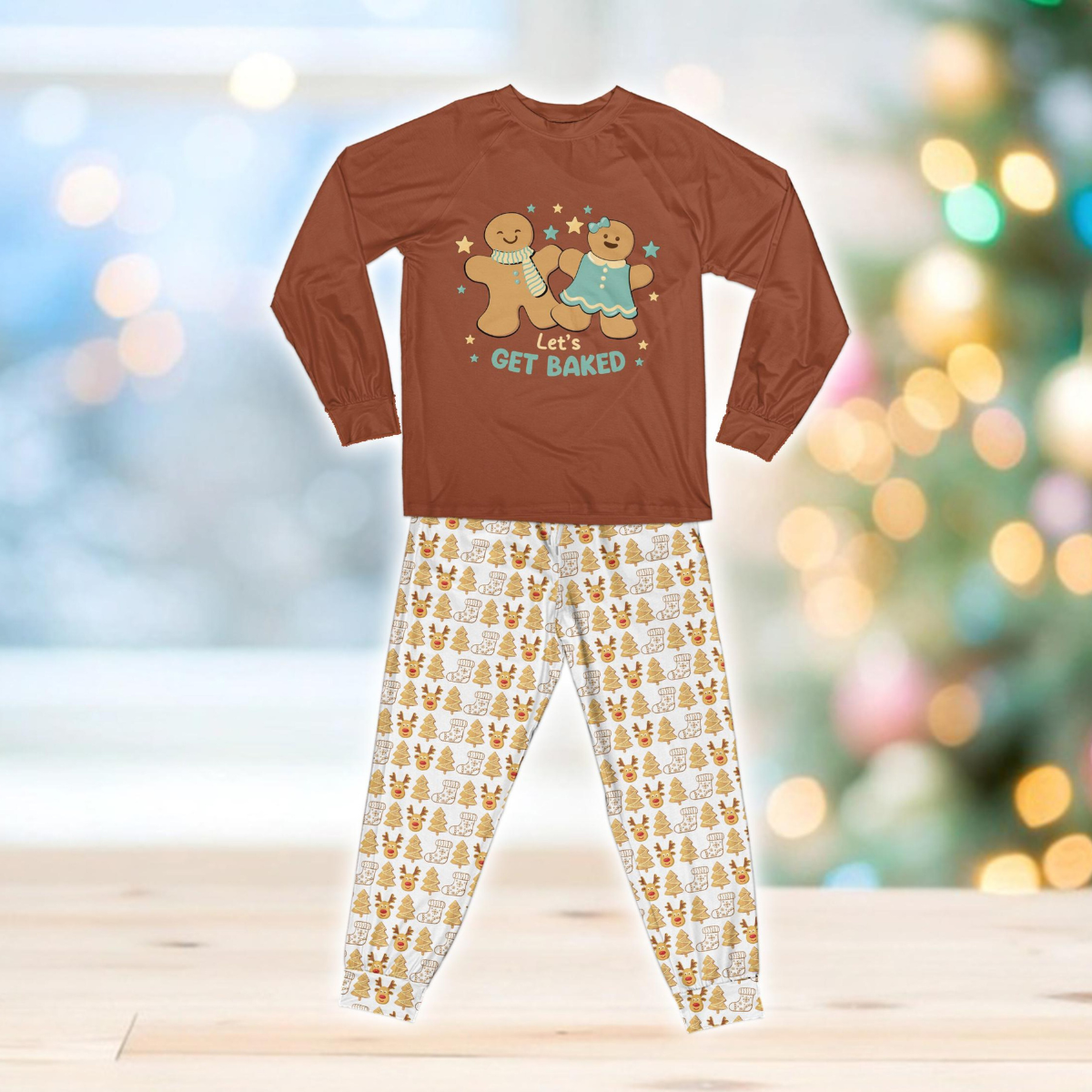 Let's Get Baked Christmas Pajamas Set, Christmas Baking Long Sleeve Two Piece, Cookie Baker, Cookie Tester, Cookie Squad Xmas Loungewear Set