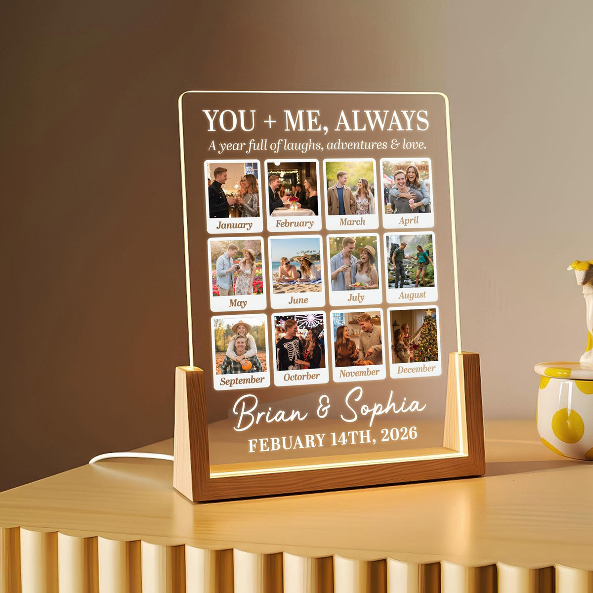Personalized Love Story Photo LED Lamp You & Me Always Feel Right, Custom Valentine's Gift for Couples