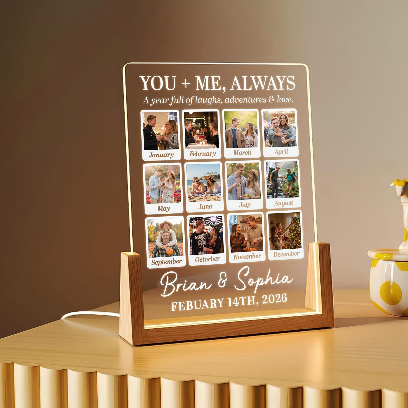 Personalized Love Story Photo LED Lamp You & Me Always Feel Right, Custom Valentine's Gift for Couples