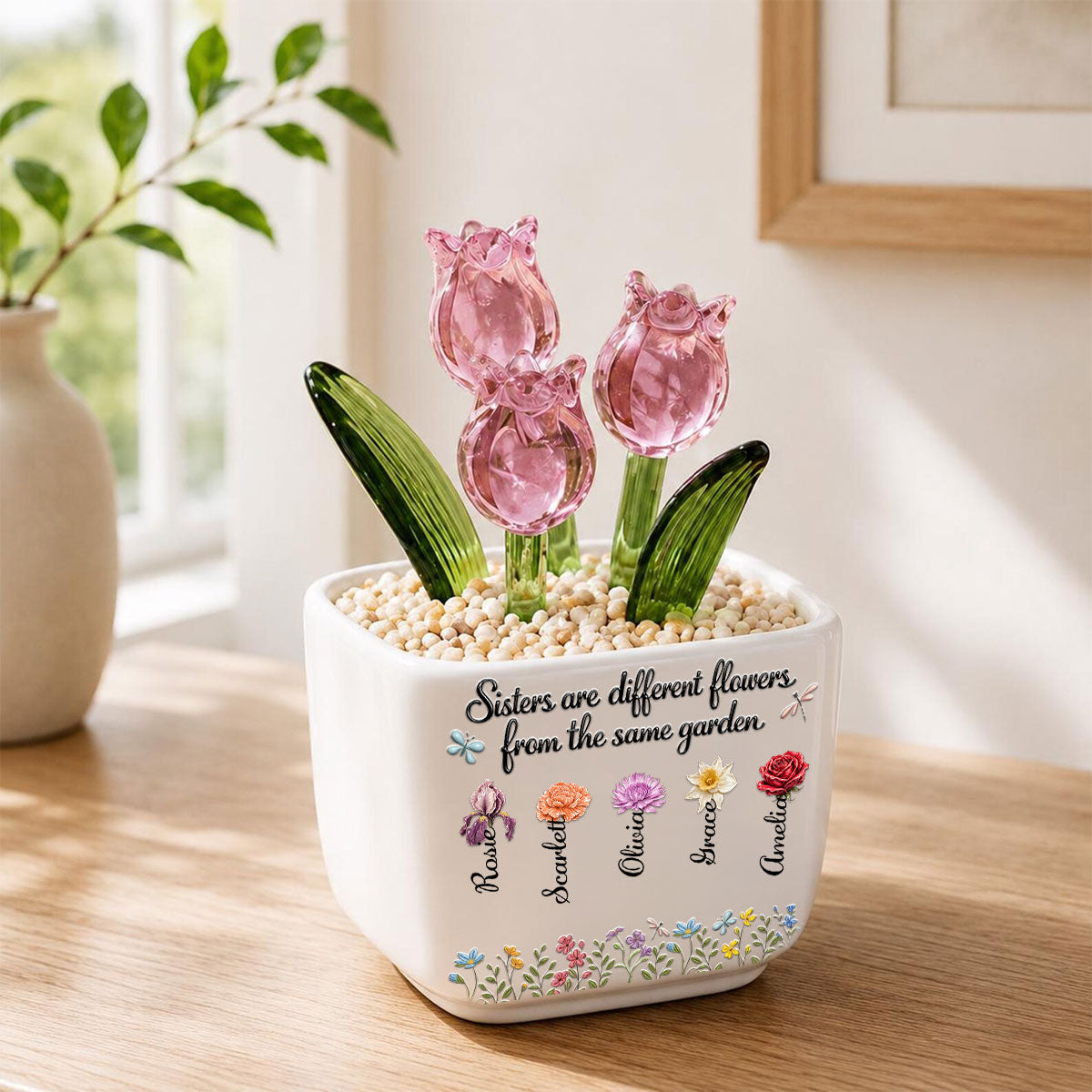 Sisters Are Different Flowers - Personalized Custom Glass Everlasting Tulips