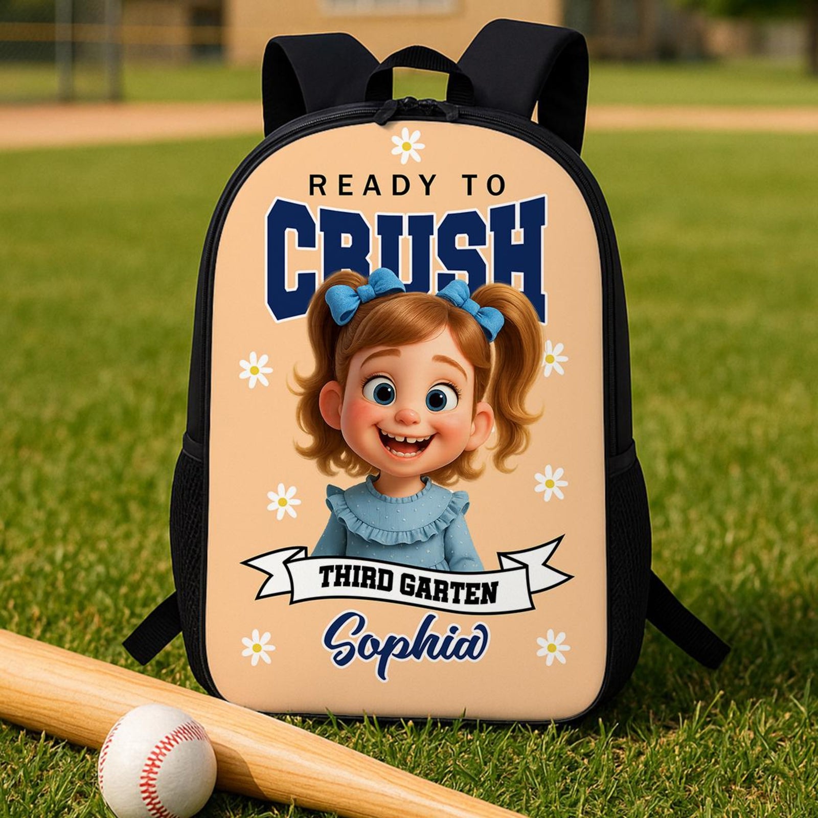 Personalized Ready To Crush Backpack With Custom Cartoon Photo, Name & Grade, Back To School Gift For Girls, Cute Kindergarten Bag