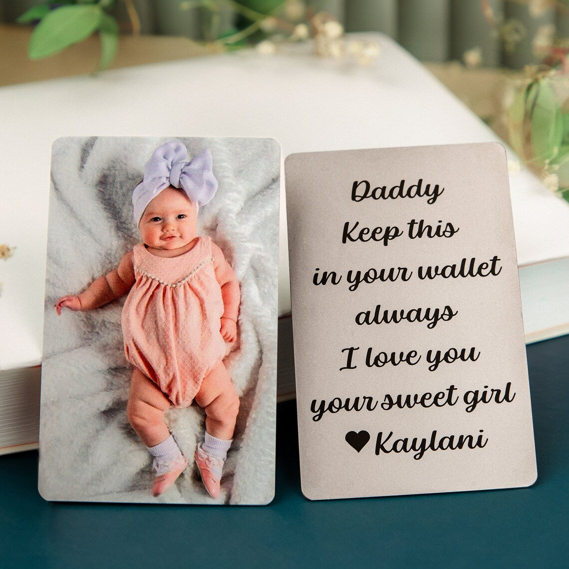 Custom first Fathers Day gift, Wallet picture card for Daddy, Daddy wallet metal insert, Personalized wallet insert gift for Daddy