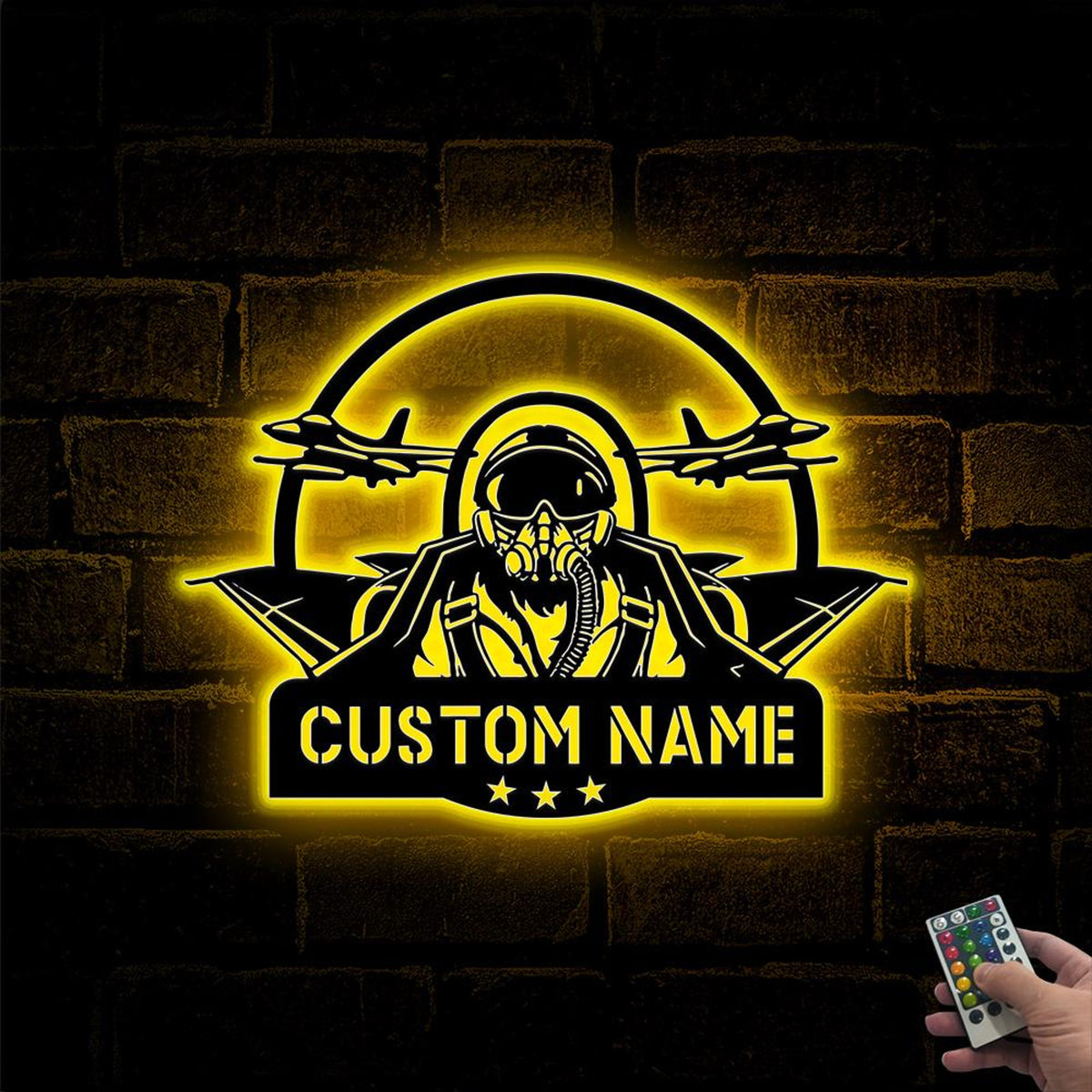 Custom Fighter Jet Metal Wall Art LED Personalized Aircraft Airforce Name Sign Home Decor Military Decor Birthday Gift Pilot Gift Hangar