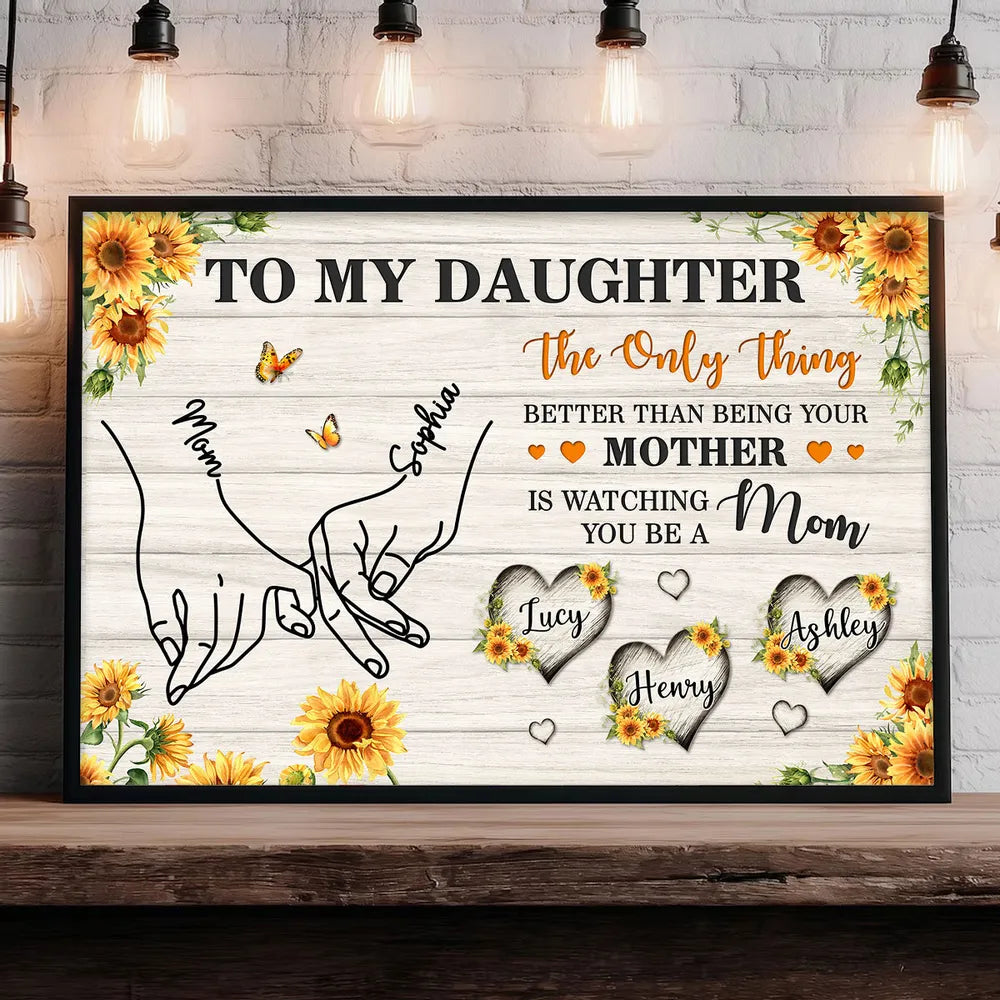 Sunflower To My Daughter Mom And Daughter Holding Hands Custom Kids Names - Personalized Canvas - Mother's Day Gift For Daughter