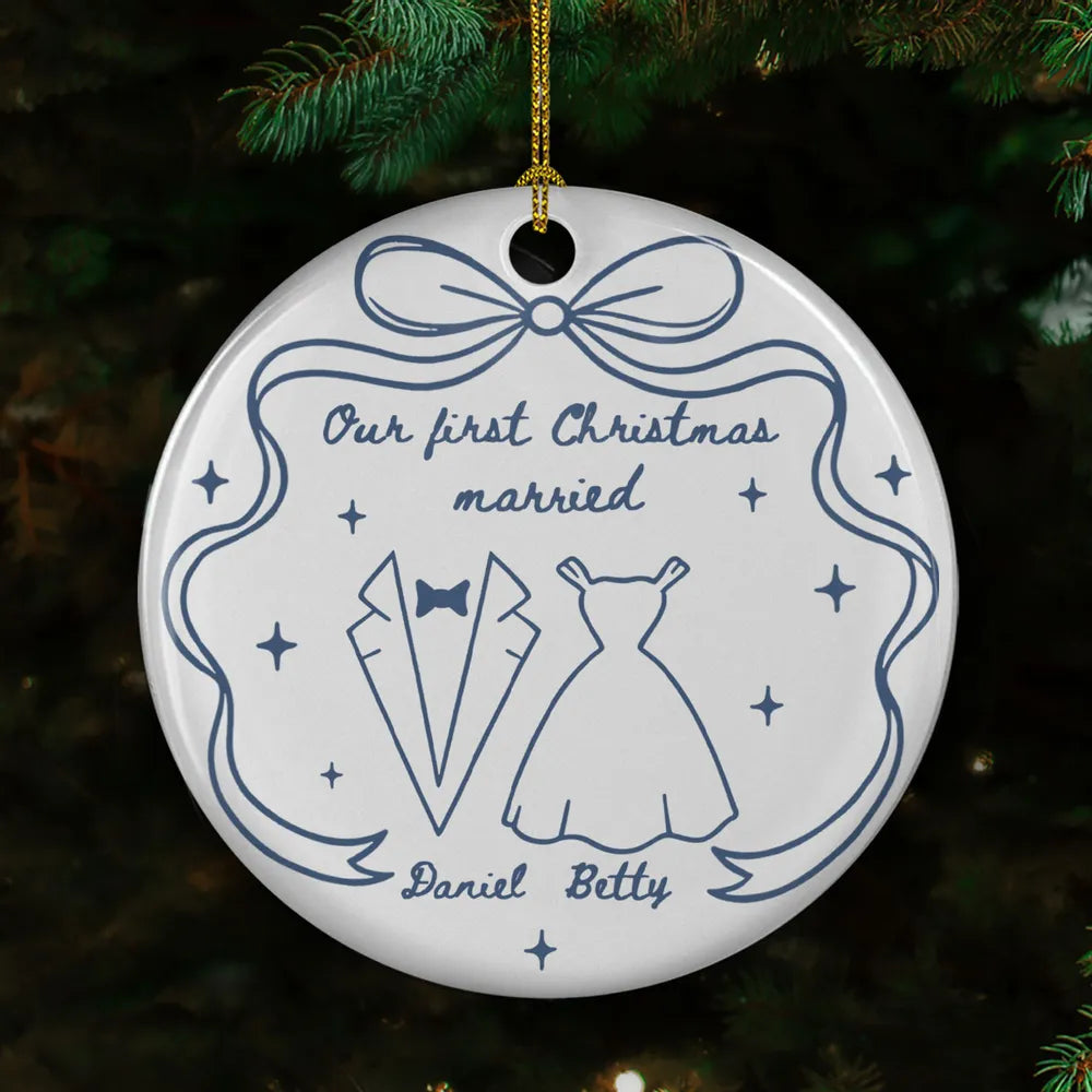 Our 1st Christmas Toile De Jouy - Personalized Ornament - Gift For Couple, Anniversary, Christmas Gift