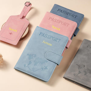 Personalized Passport Holder & Luggage Tag Set RFID Protection for Travelers, Custom Travel Gift