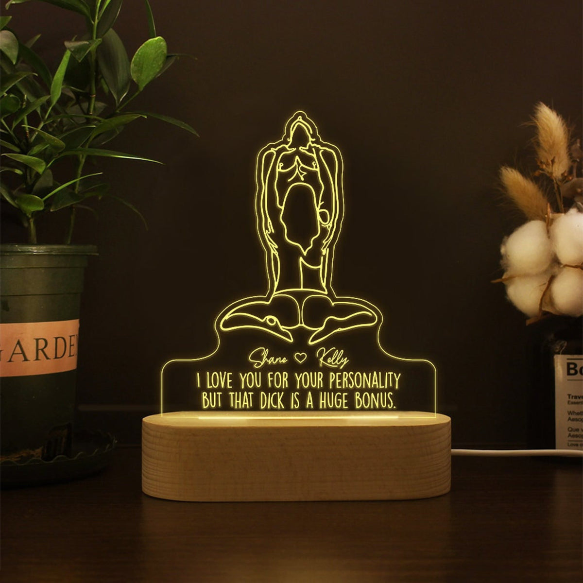 Adult Humor LED Light, Valentines Day Gift For Him, I Love Your Face, Custom Night Light Valentines Day LED Light Wooden Base, Gift For Boyfriend