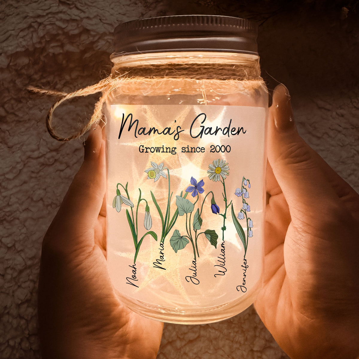 Mama's Garden Birth Month Flower, Personalized Mason Jar Light, Mothers Day Gifts For Grandma, Gifts For Mom, Nana, Nanny, Custom Kids Names