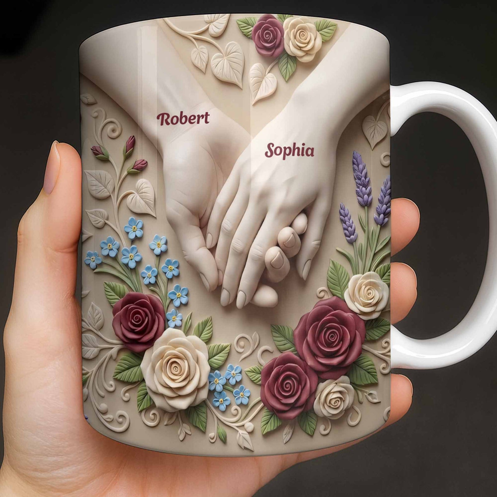 Couple Holds Hands And Roses - Personalized Mug - Gift For Couple