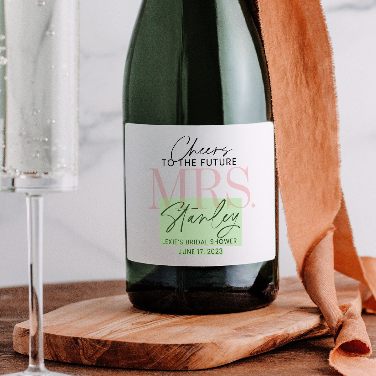 Custom Bridal Shower Wine Labels - Personalized Bachelorette Champagne Bottle Label - Faux Glitter Hen Party - Future Mrs