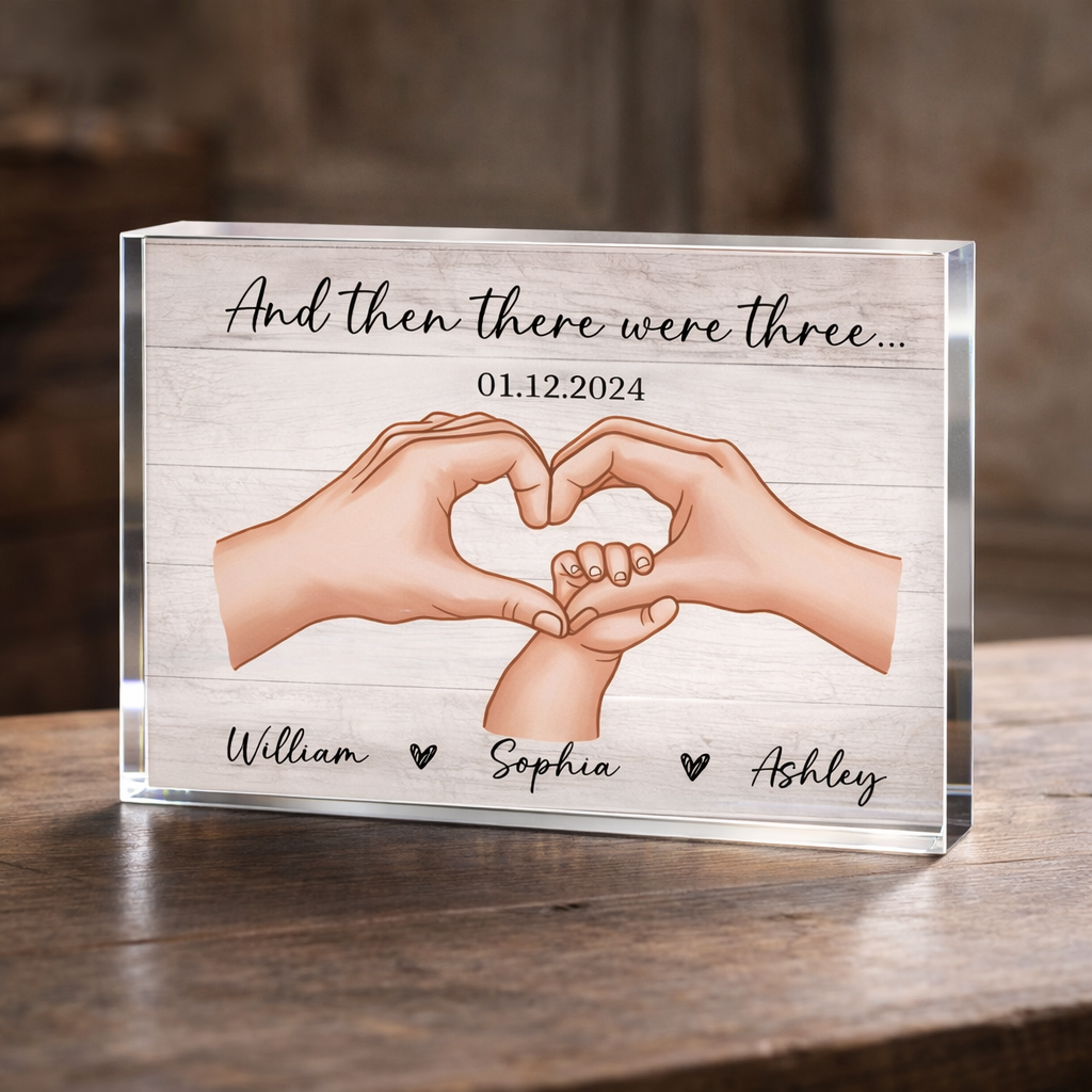 Family Of Three Personalized Acrylic Table Sign, Heartfelt Gift For New Mom, New Dad, New Parents
