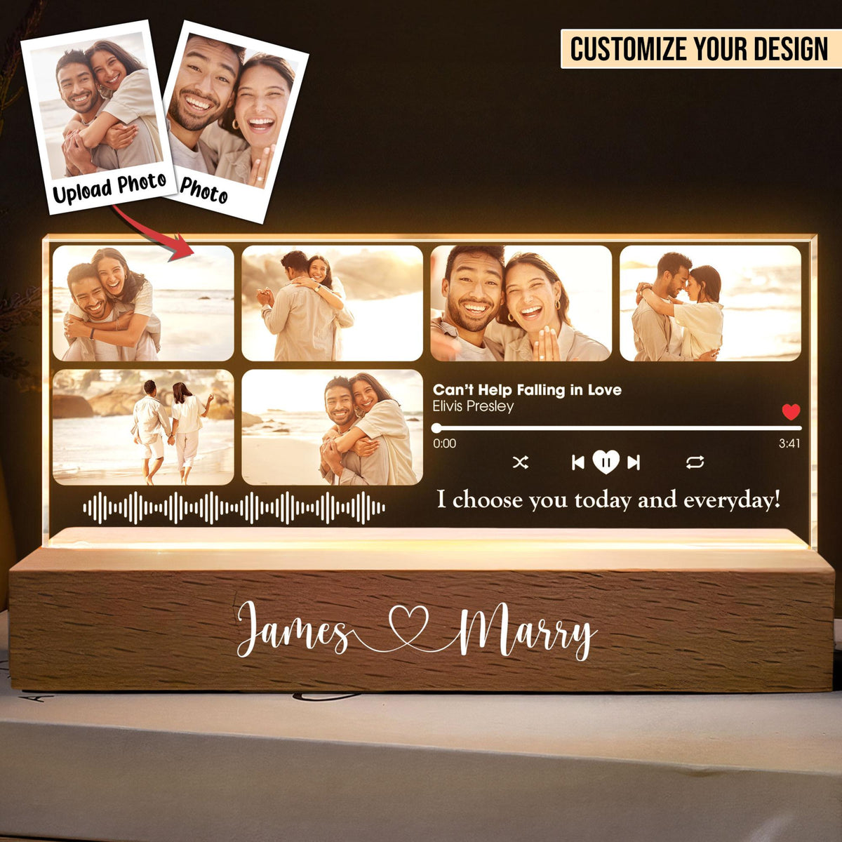Personalized LED Night Light Couple Gifts, Custom Favorite Song, Husband Gifts from Wife, Anniversary Christmas Couples Gifts Decor