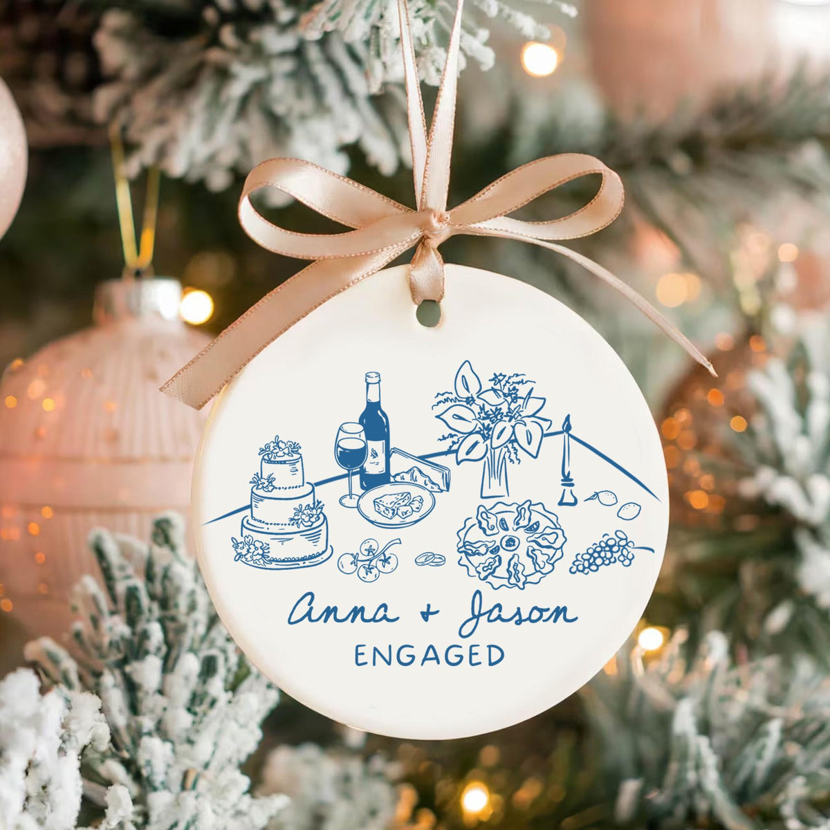 Personalized Engaged Ornament, Engagement Gift, Custom Married Ornament, Wedding Party Keepsake Gifts, Wedding Decor Favors, Newlywed Gift