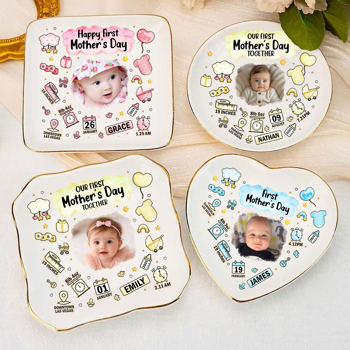 Custom Photo Our First Mother's Day Information Icon - Personalized Ring Dish