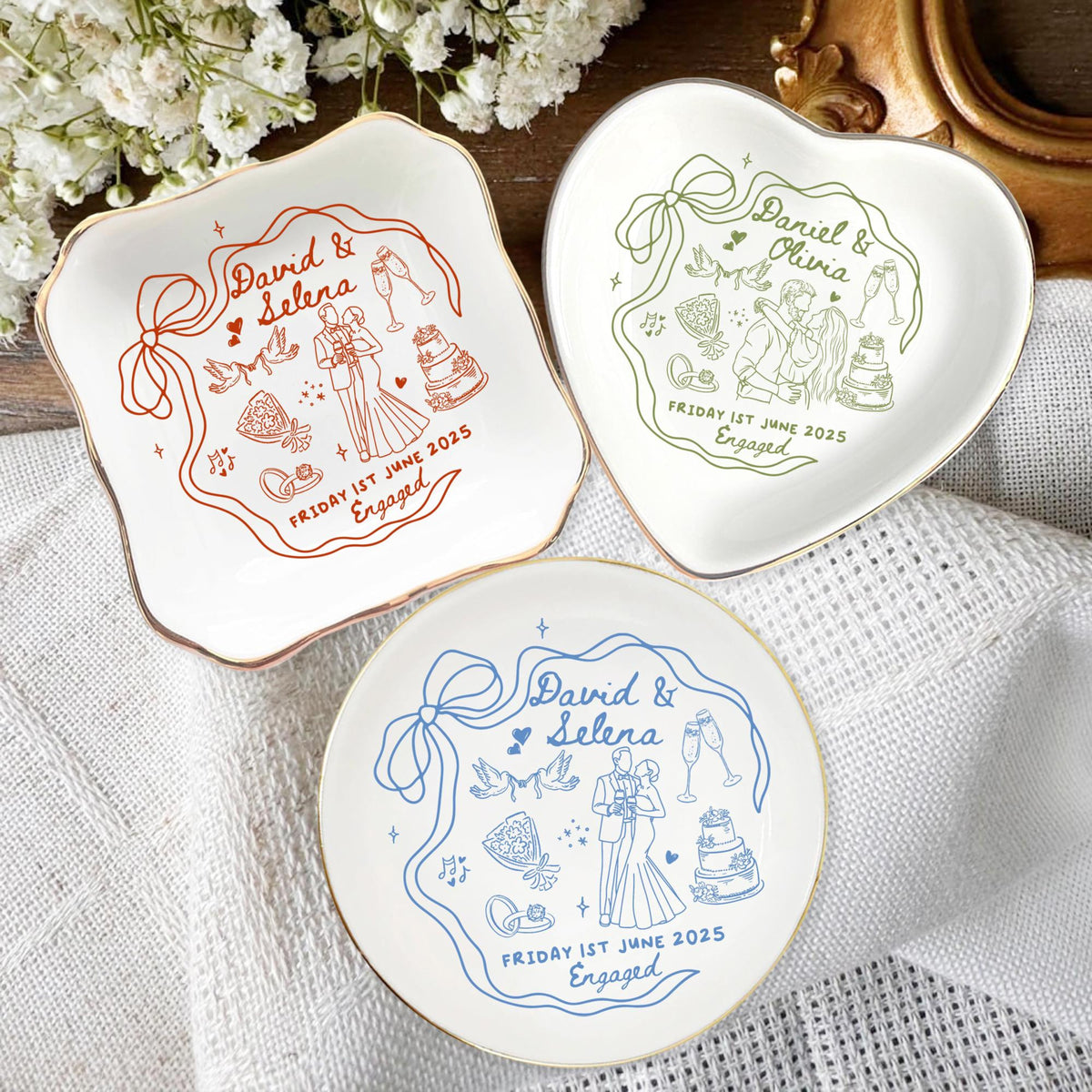 Engaged Ring Dish, Personalized Engagement Gift, Custom Name Ring Holder Christmas Gift, Wedding Gift For Bride, Sentimental Gift For Bridal