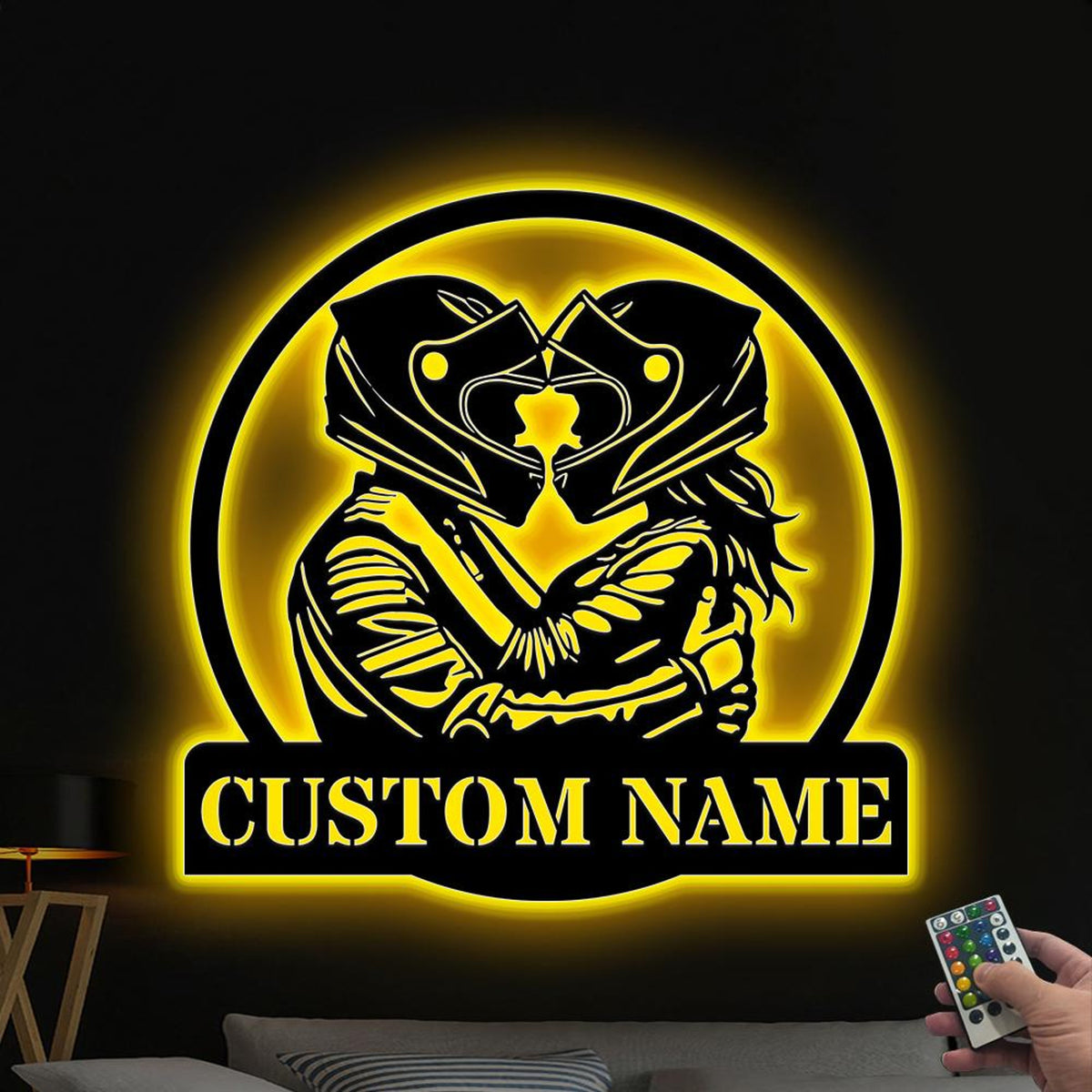 Custom Romantic Biker Couple Metal Wall Art with Led Lights, Couple Motorcycle Sign, Couple Biker Name Sign Christmas Gift
