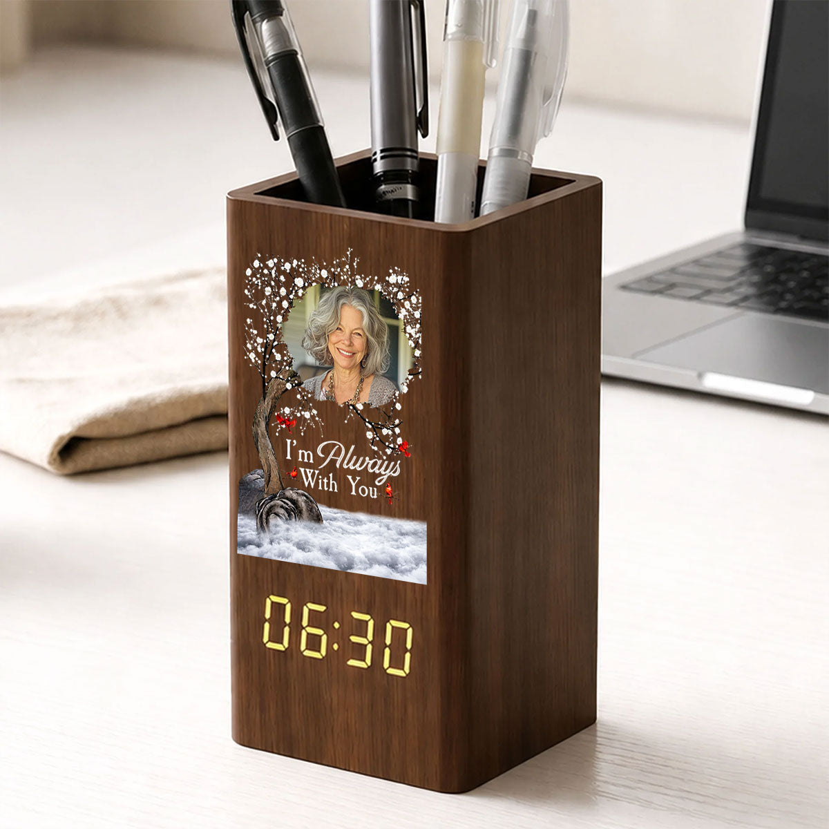 Memorial Gift I'm Always With You - Personalized Pen Holder With Clock