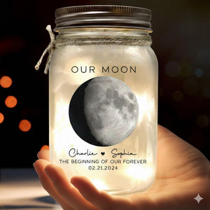 Our Moon Couple Moon Phase - Personalized Mason Jar Light - Anniversary Gift For Him Gift For Her