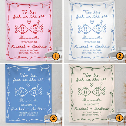 Personalized Bachelorette Party Decor, Custom Two Less Fish In The Sea Bachelorette Party Banner Fishing Couples Bachelorette Party Backdrop