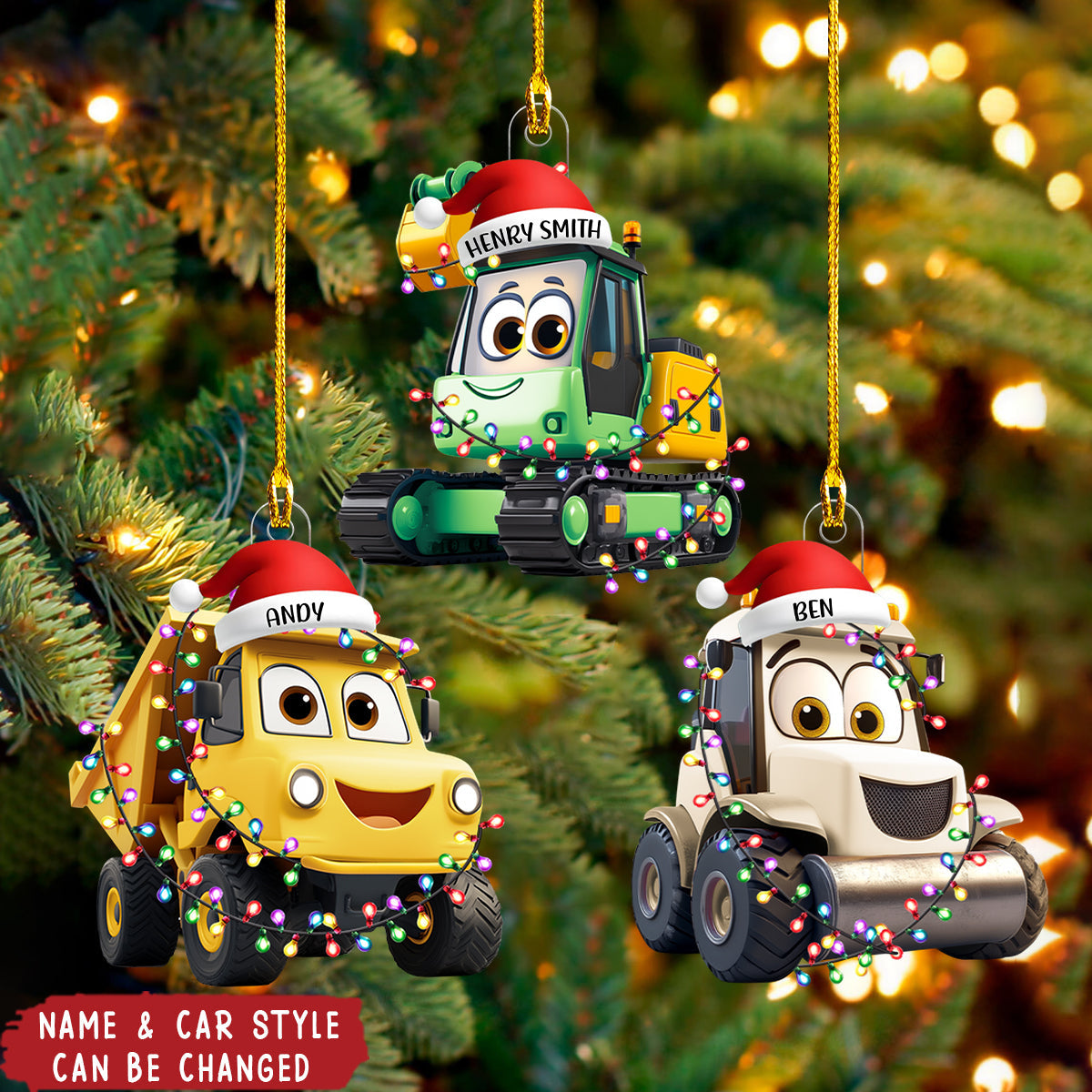 Cute Cartoon Vehicles - Personalized Acrylic Ornament - Christmas Gift For Kids