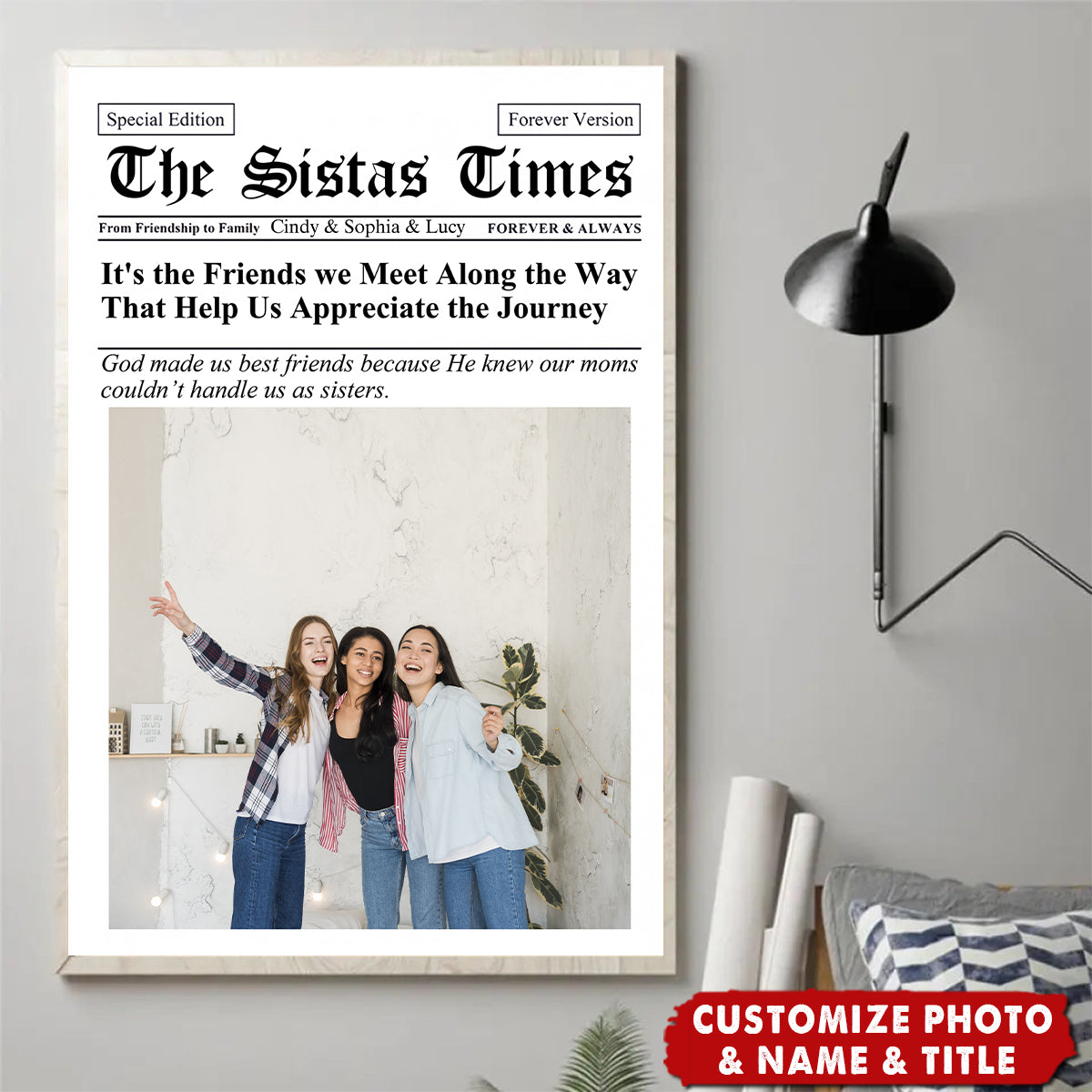 Newspaper The BFF Times Upload Photo Personalized Canvas - Gift For Besties, Sisters