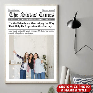Newspaper The BFF Times Upload Photo Personalized Canvas - Gift For Besties, Sisters