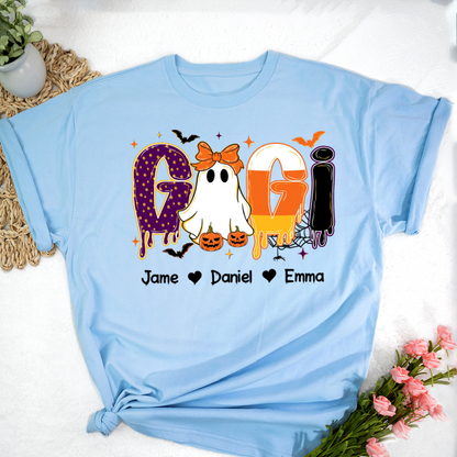 Preppy Halloween Gigi Cute Ghost Grandma and Grankids Shirt - Personalized Apprel - Gift For Grandma, Halloween Gift