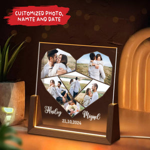 Custom Photo Heart Shape Valentine Night Light, Couple Photo Desk Name Plate, Anniversary Gift, Valentine Gift, Gift For Couple