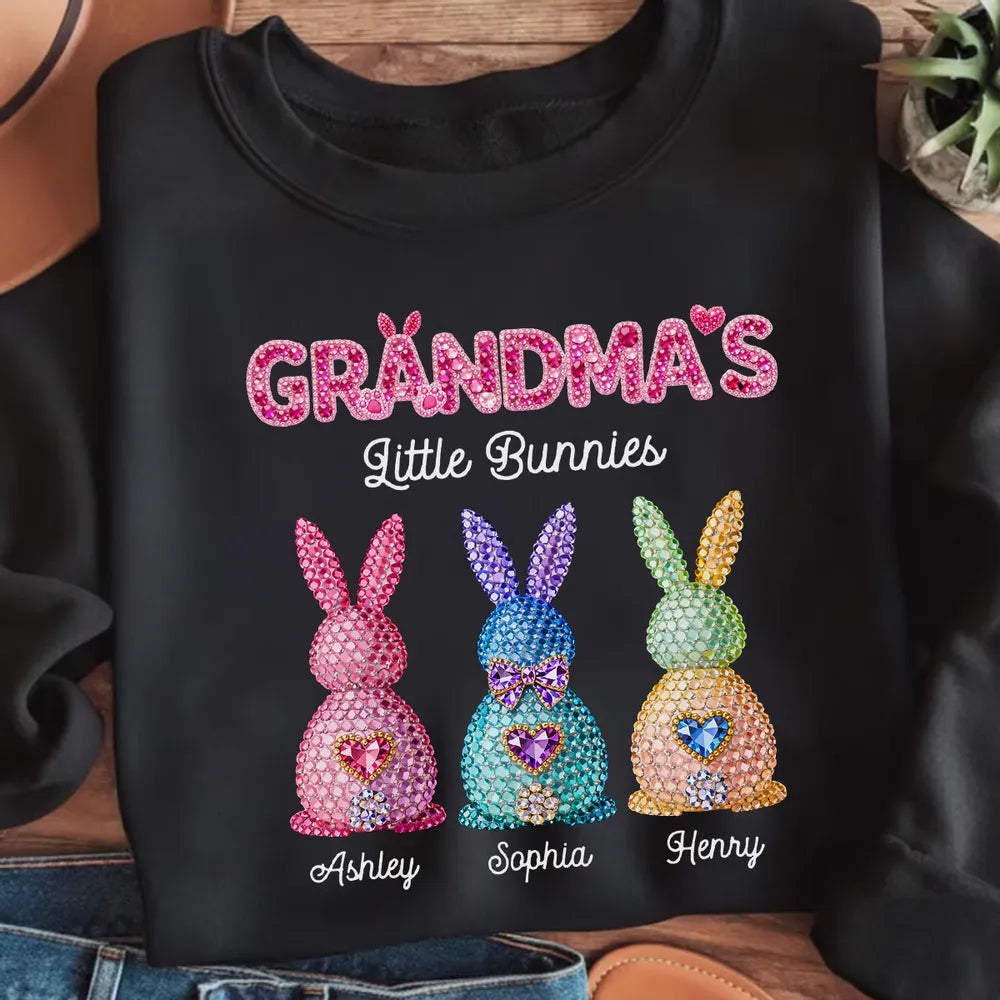 Grandma's Little Rhinestones Bunnies - Personalized Apparel - Easter Gift For Mom Grandma